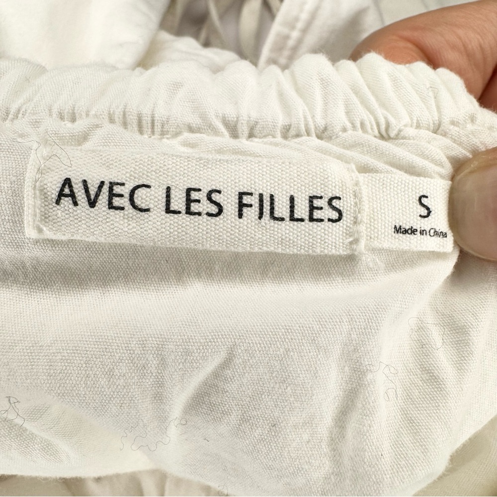 Avec Les Filles Open Back Puff Sleeve V-Neck White Cotton Mini Dress Size Small - Picture 9 of 10